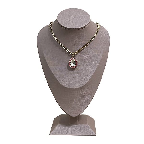 Colar Gota Rosa Folhado a Ouro