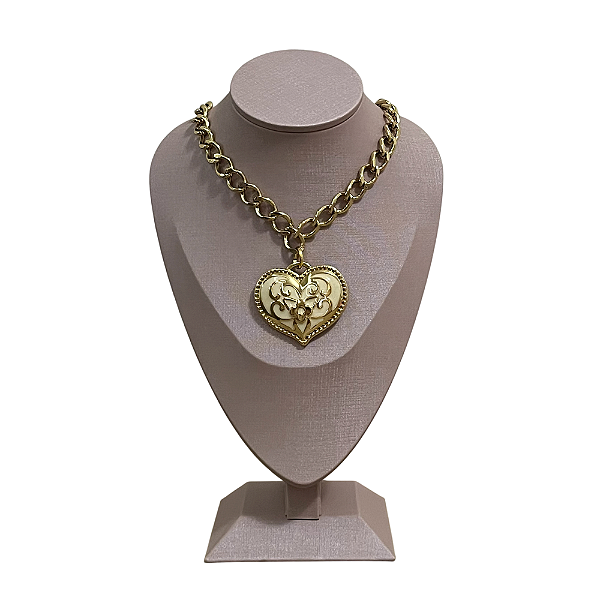 Colar Coração Arabesco Folhado a Ouro