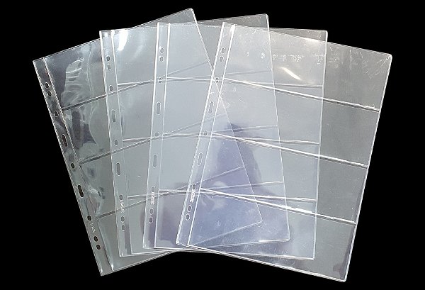Kit 10 Folhas para Cédulas 32x24 Acetato 4 Espaços