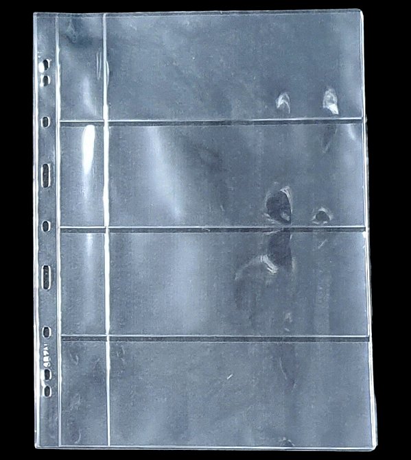 Kit 10 Folhas para Cédulas 32x24 Acetato 4 Espaços C/Bolsos