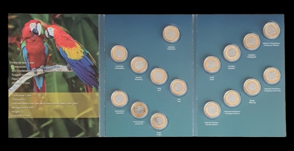 Álbum das Olimpíadas com 16 moedas flor de cunho nas capsulas