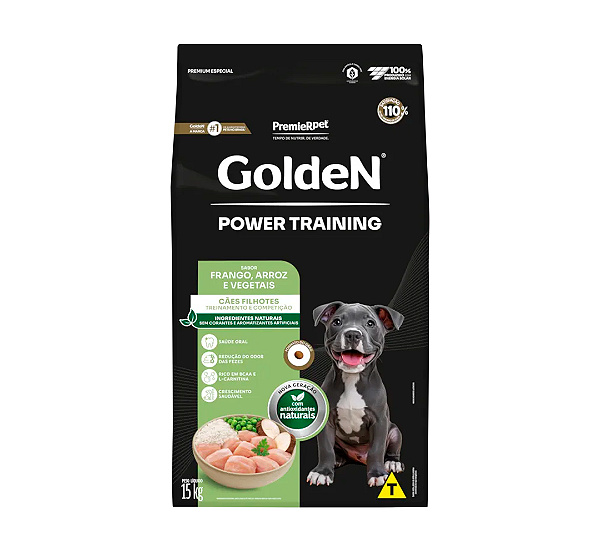 Ração Golden Power Training para Cães Filhotes Sabor Frango e Arroz - 15kg
