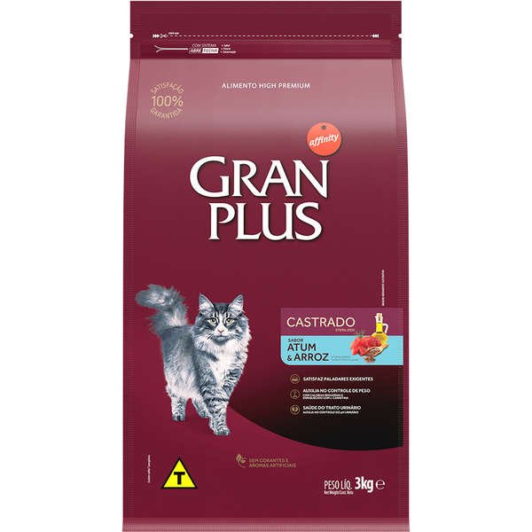 RAÇÃO GRANPLUS 03KG GATOS ADULTOS CASTRADOS ATUM/ARR