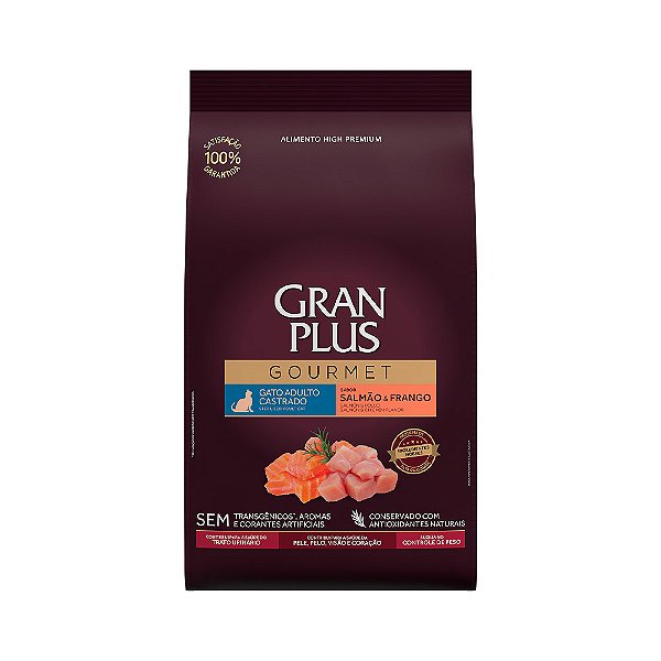 RAÇÃO GRANPLUS 10,1KG GATOS ADULTOS CASTRADOS SALMÃO E FRANGO