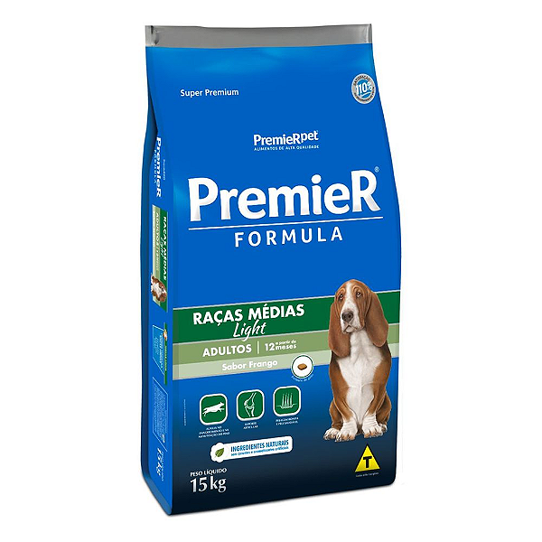 Ração Premier 15kg Fórmula Light para Cães Adultos Sabor Frango