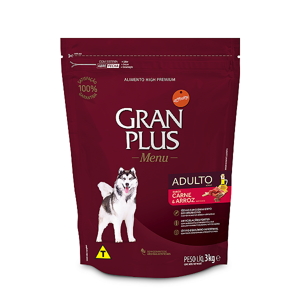 RAÇÃO GRANPLUS 03 KG CÃES ADULTOS  CARNE E ARROZ