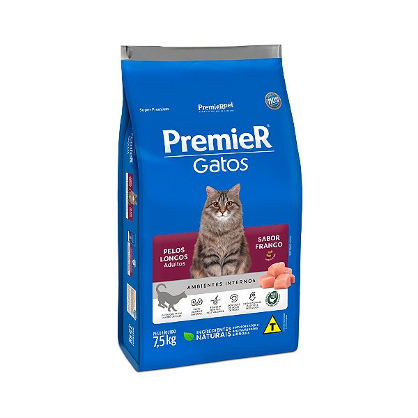 RAÇÃO Premier AMBIENTES INTERNOS 7,5KG GATOS ADULTOS PL FGO