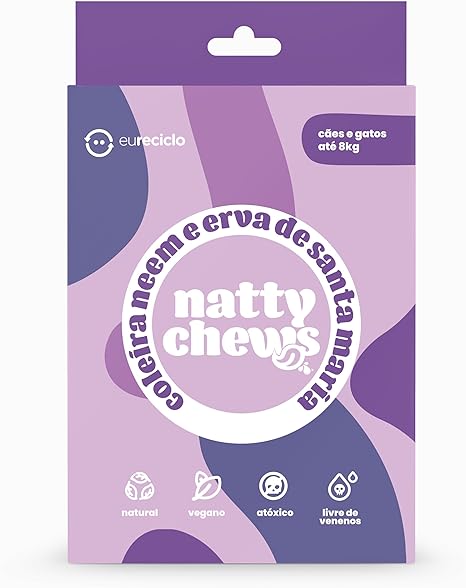 Coleira Antiparasitas Natty Chews Neem e Erva de Santa Maria para Caes e Gatos - P