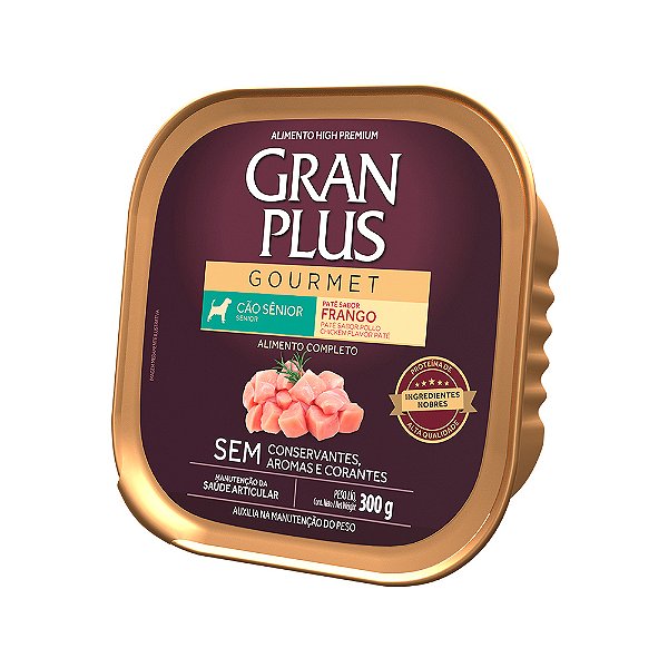 Ração Úmida GranPlus Gourmet Patê Sabor Frango para Cães Sênior 300 g