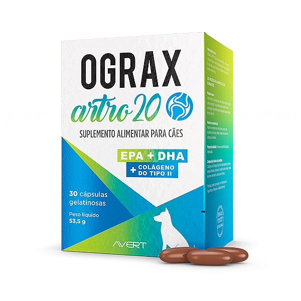 Suplemento Avert Ograx Artro 20 para Cães 30 Cápsulas