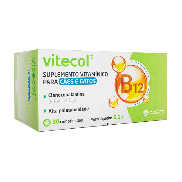 Suplemento Avert Vitecol para Cães e Gatos 30 Comprimidos
