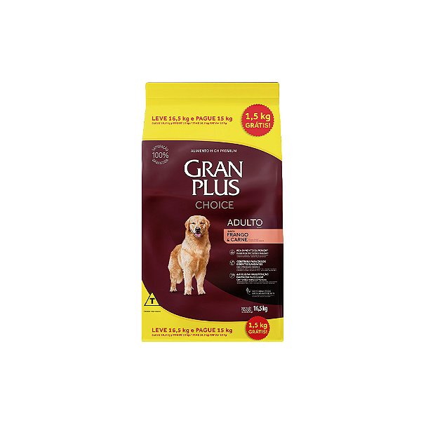 RAÇÃO GRANPLUS 16,5KG CHOICE PROM CÃES ADULTOS MÉDIO E GRANDE FRANGO/CARNE