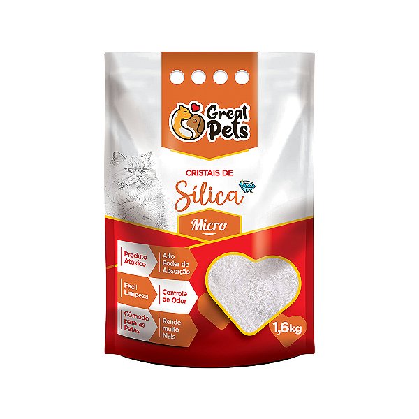Areia Higiênica Great Pets Sílica Cristal Fina Para Gatos 1,6kg