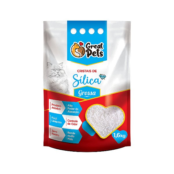 Areia Higiênica Great Pets Sílica Cristal Grossa Para Gatos 1,6kg