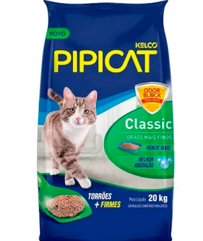 Areia Higiênica Pipicat Classic Para Gatos 20kg