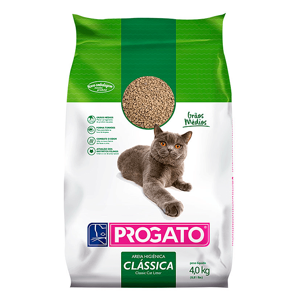 Areia Higiênica Progato Clássica Multigrãos Para Gatos 4kg