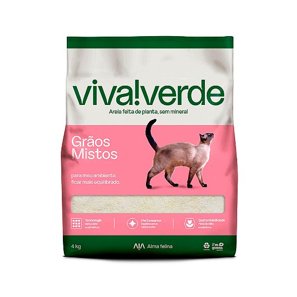 Areia Higiênica Petfive Viva Verde Vida Descomplicada Grãos Mistos Para Gatos 4kg