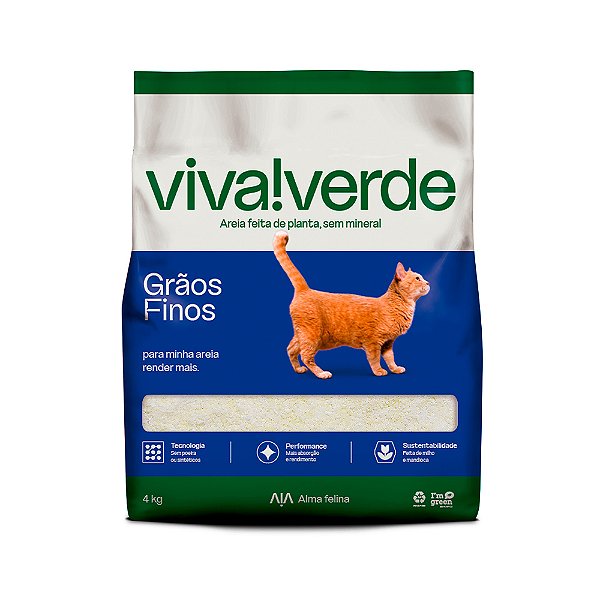 Areia Higiênica Petfive Viva Verde Limpeza Plena Grãos Finos Para Gatos 4kg