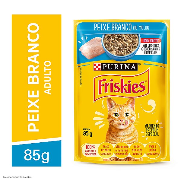 Ração Úmida Friskies Sabor Peixe Branco ao Molho para Gatos Adultos 85g (Sachê)