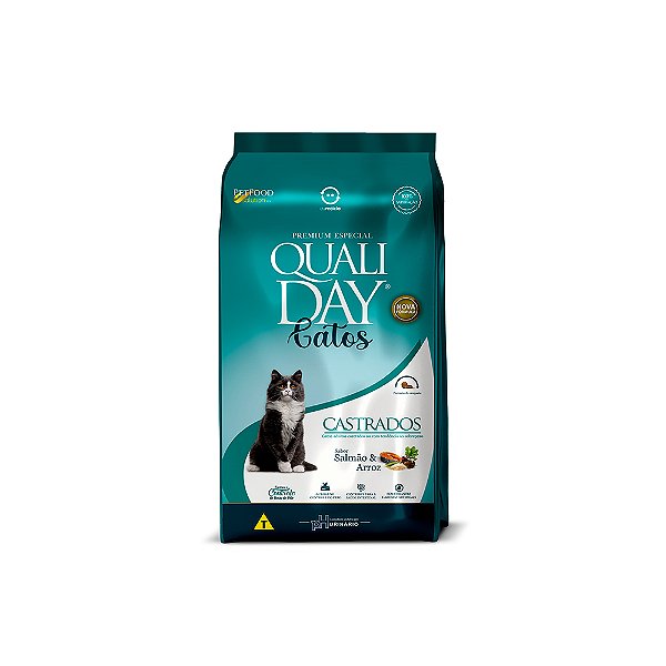 Ração Qualiday Salmão para Gatos Castrados 20kg