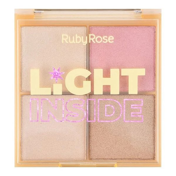 Paleta De Iluminador Glow Ligth Inside Ruby Rose: 4 tons para iluminar e realçar o seu rosto
