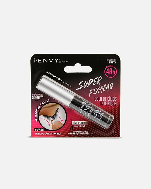 Cola para Cílios Postiços 48H i-Envy Preta - Kiss New York: Fixação poderosa e duradoura para cílios postiços