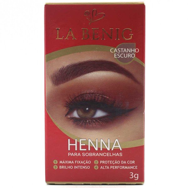 Henna La Benig Alta Fixação Profissional 3g Castanho Escuro: Sobrancelhas castanho escuro perfeitas por 15 dias