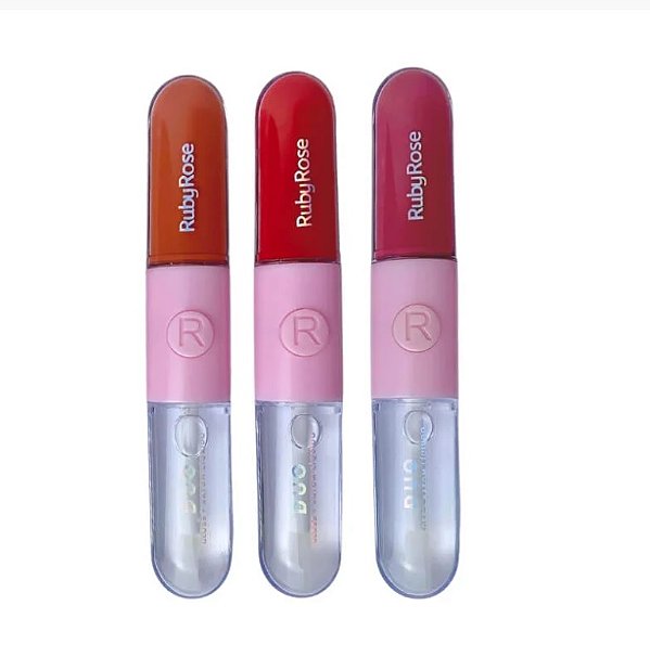 Batom Líquido e Gloss Duo Ruby Rose: Cobertura intensa e brilho intenso