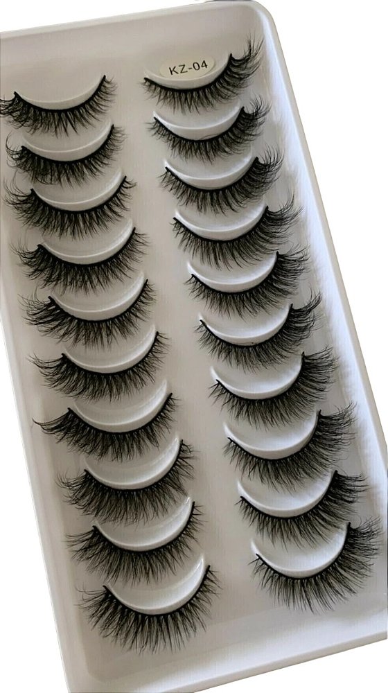 Cílios Postiços Cartela 10 Pares KZ-04: Efeito Volumoso e Dramático para um Look Marcante