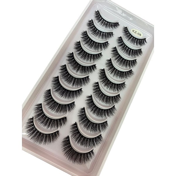 Cílios Postiços Cartela 10 Pares KZ-06: Efeito Natural e Sofisticado para um Look Irresistível