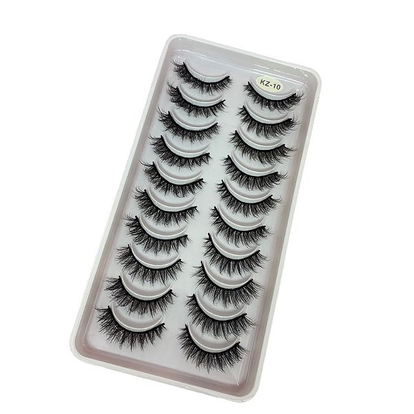 Cílios Postiços Cartela 10 Pares KZ-10: Efeito Volumoso e Dramático para um Look Marcante