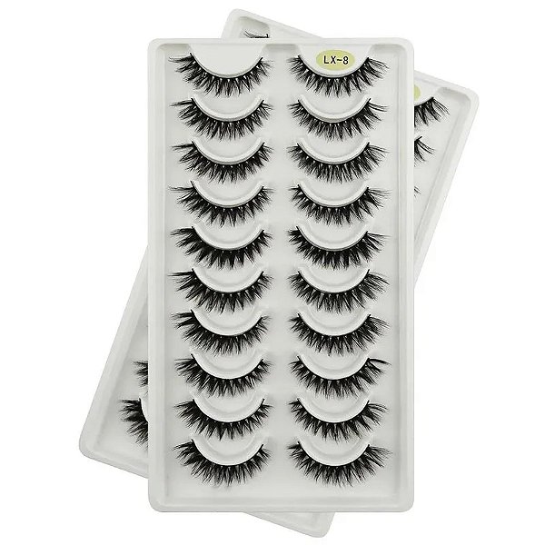 Cílios Postiços Cartela 10 Pares LX-8: Volume e Efeito Dramático para um Look Marcante