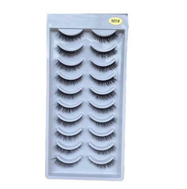 Cílios Postiços Cartela 10 Pares N01#: Efeito Natural e Sofisticado para um Look IrresistívelOs cílios postiços N01# são perfeitos para quem deseja um look natural e sofisticado. Os fios são macios e leves, imitando os cílios naturais, e o volume e defini