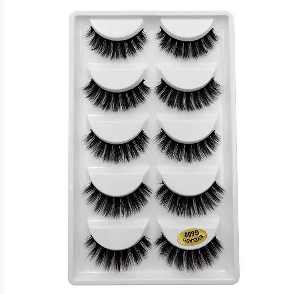 Caixa com 5 Pares de Cílios Postiços G600 - Volume Natural e Efeito Glam - Reutilizáveis