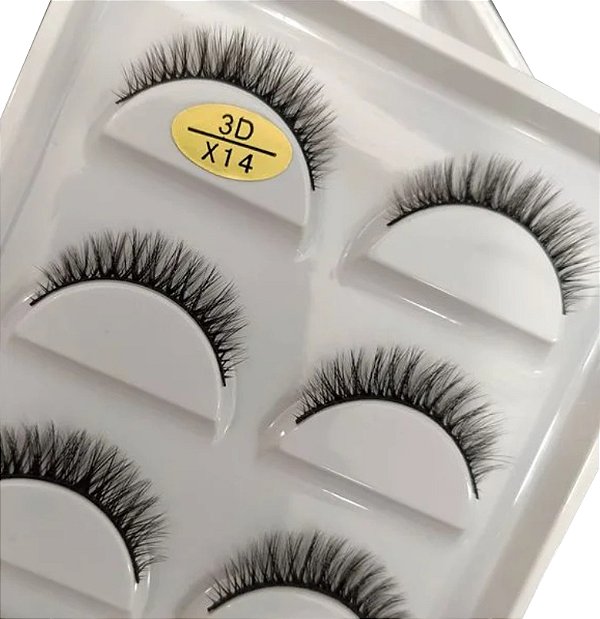 Cílios Postiços X14 - Cartela com 5 Pares - Efeito Natural e Dramático - Reutilizáveis