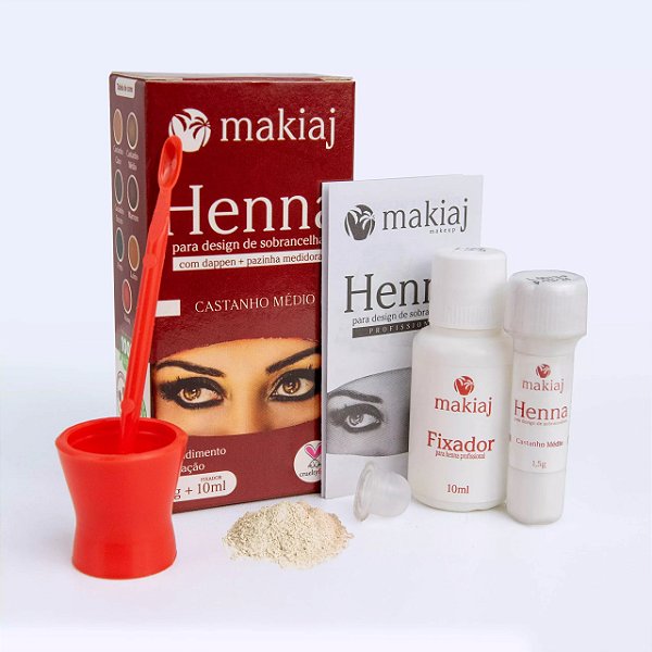 Kit Henna Sobrancelha Castanho Médio Makiaj: Sobrancelhas Preenchidas e Naturais por Até 15 Dias