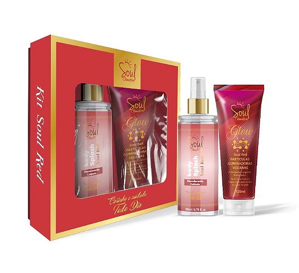 Kit soul red - body splash 200ml + hidratante glow iluminador 120ml