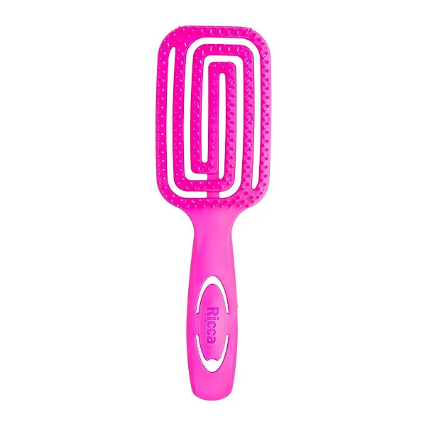 Escova Rosa Wet & Dry Ricca – Desembaraça Cabelos Secos ou Molhados com Cerdas de Dupla Altura e Conforto