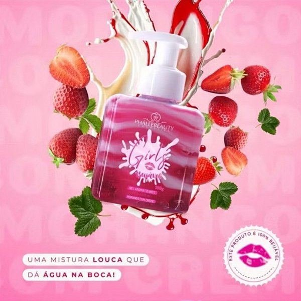 Gel Hot Girls Aromatizante Corporal Beijável PhálleBeauty - Hidratação Profunda com Cheirinho de Morango - Ideal para Virilha