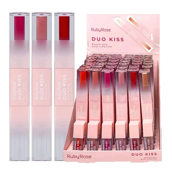Batom Duo Kiss 2 em 1 - Ruby Rose Linha Rosa | Batom + Gloss para Lábios Perfeitos