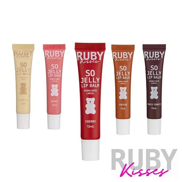 Lip Balm So Jelly Ruby Kisses - Hidratação Intensa com Cor de Batom - 5 Cores e Fragrâncias Irresistíveis