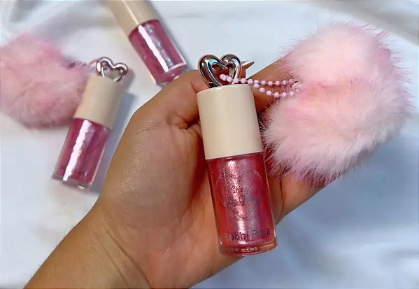 Lip Gloss Coração com Pompom - Bobbi Rara - Brilho Espelhado e Design Encantador