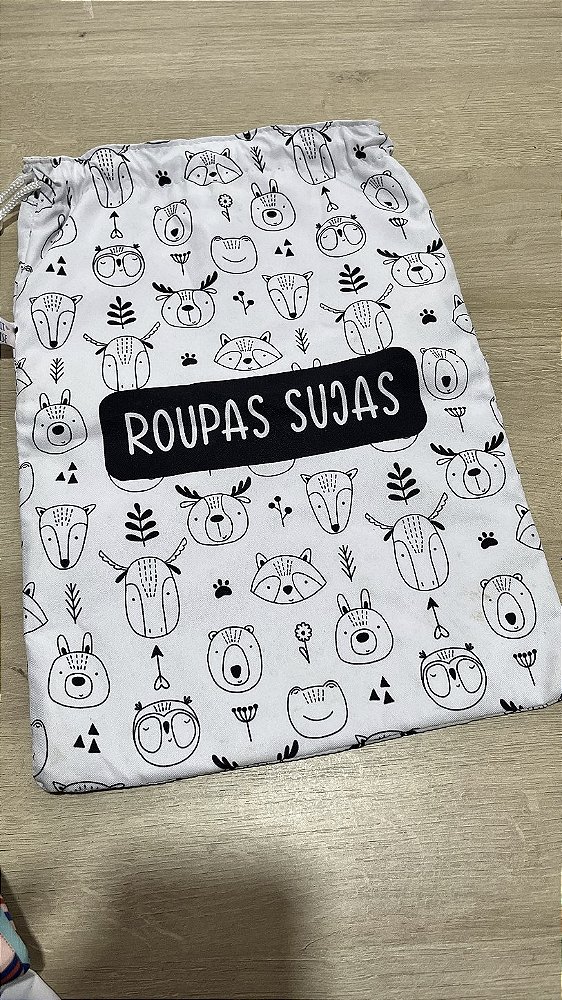 Saquinho com forro impermeável- Estampa Animais da floresta