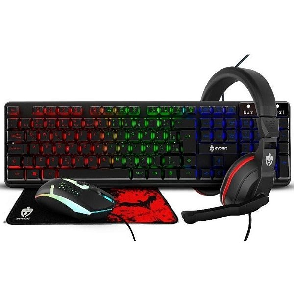 Combo Gamer Starter Teclado Mouse Fone Mousepad EG54 Evolut