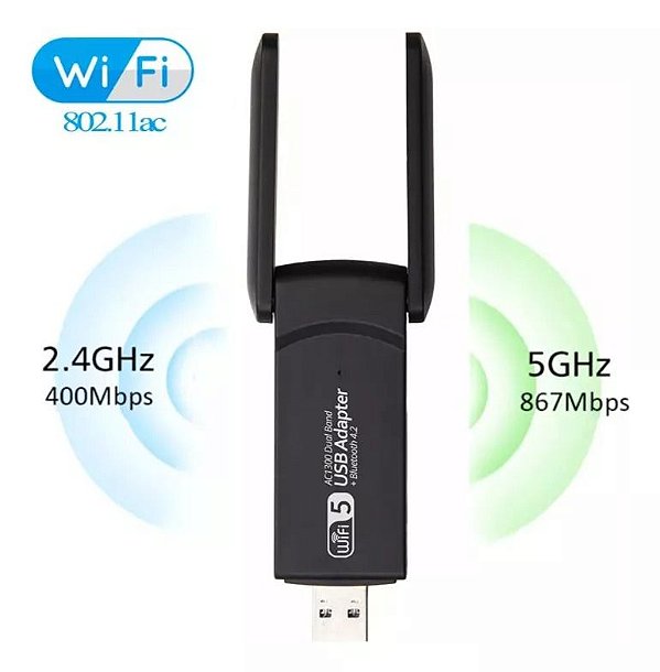 Adaptador Wireless usb Dual-Band 5ghz Com Bluetooth