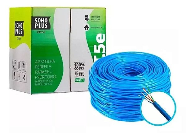 METRO CABO REDE LAN FURUKAWA SOHOPLUS CAT5E UTP AZUL CLARO CERTIFICADO