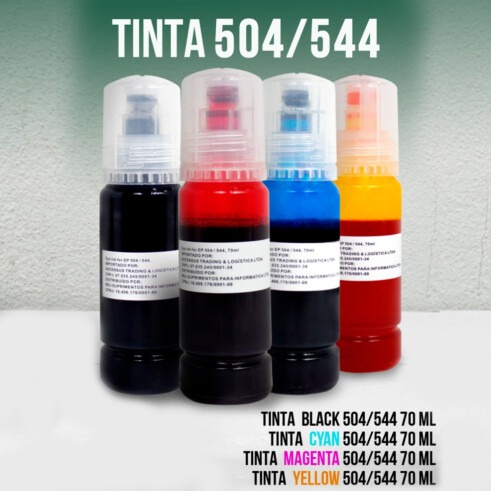 Kit Refil Tinta Universal Com 4 Cores para Epson Garrafas 70ml EVOLUT - 504/544