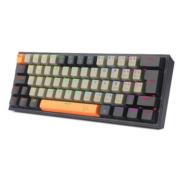 TECLADO MECANICO GAMER FIZZ RGB LARANJA CINZA E PRETO SWITCH MARROM