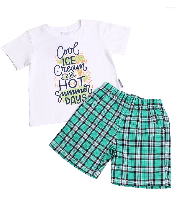 Conjunto Infantil Ice Cream Camiseta 100% Algodão Premium e Short em Tricoline 100% Algodão