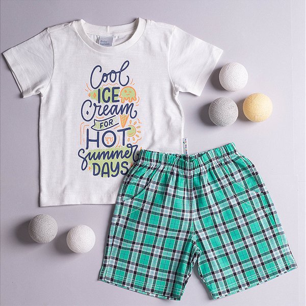 Conjunto Infantil Camiseta 100% Algodão e Short em Tricoline Nobre